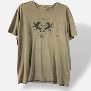 VTG EXPRESS T-Shirt Mens Sz XL Army Green Graphic Lion SS Thrashed Baggy Y2K 90s